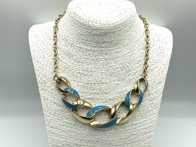 1980's Gold Tone & Enamel Chainlink Collar Necklace