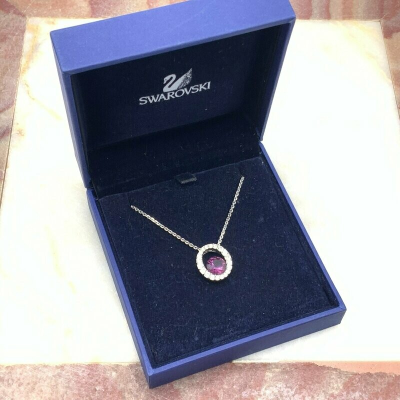Swarovski Rhodium Plated White Crystal and Amethyst Pendant Necklace