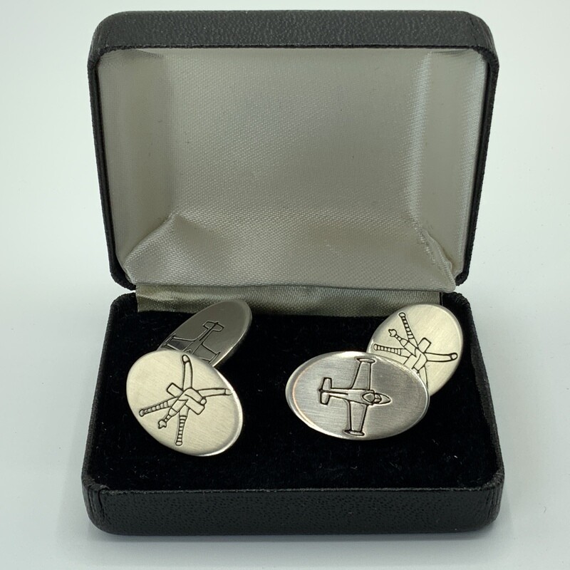Vintage Brushed Steel Aircraft Themed Cufflinks