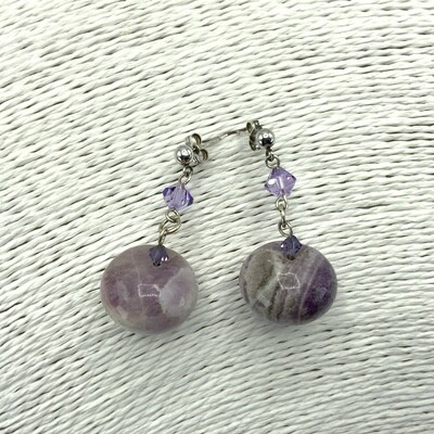 Natural Lavender Matte Amethyst Stone & Crystal Pierced Earrings