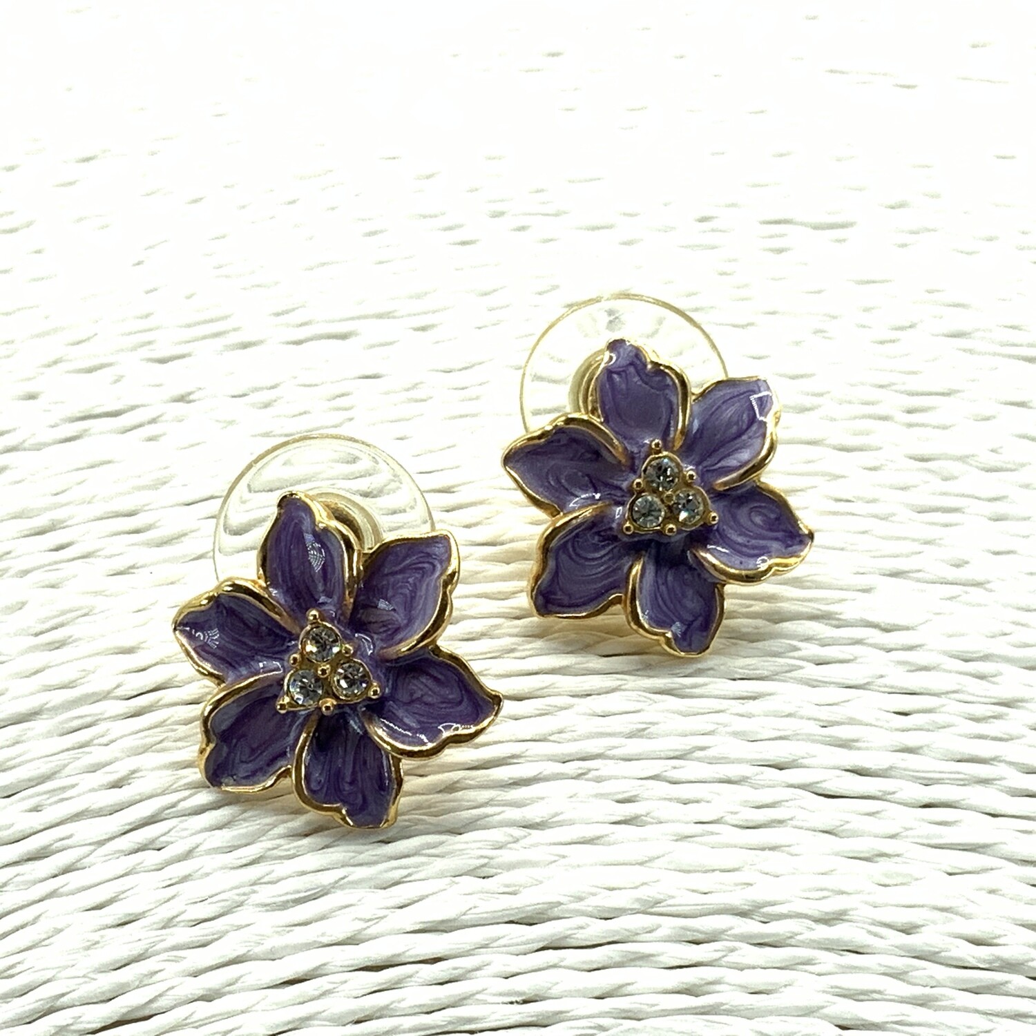 Flowerhead Enamel and Crystal
 Gold Tone Studs