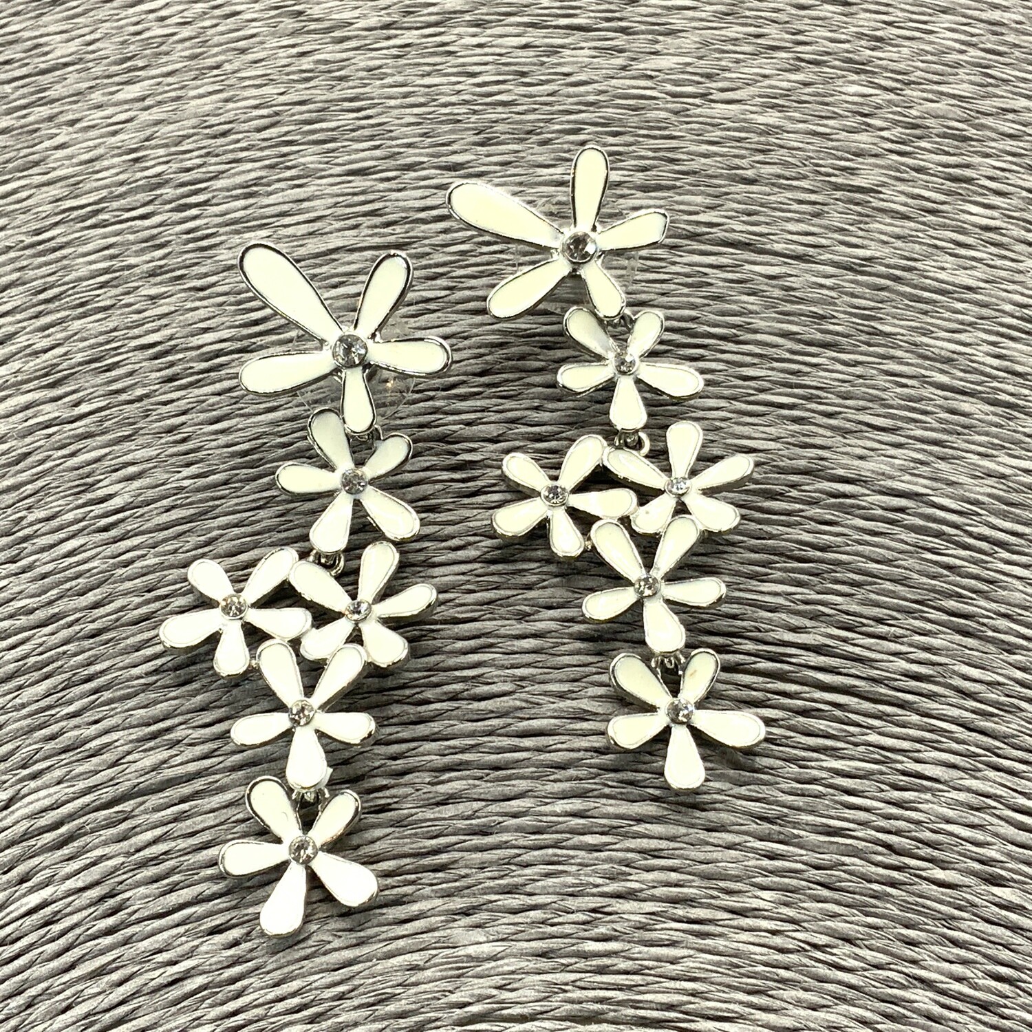 Stunning Articulated Enamel and Crystal Silver tone Earrings.
