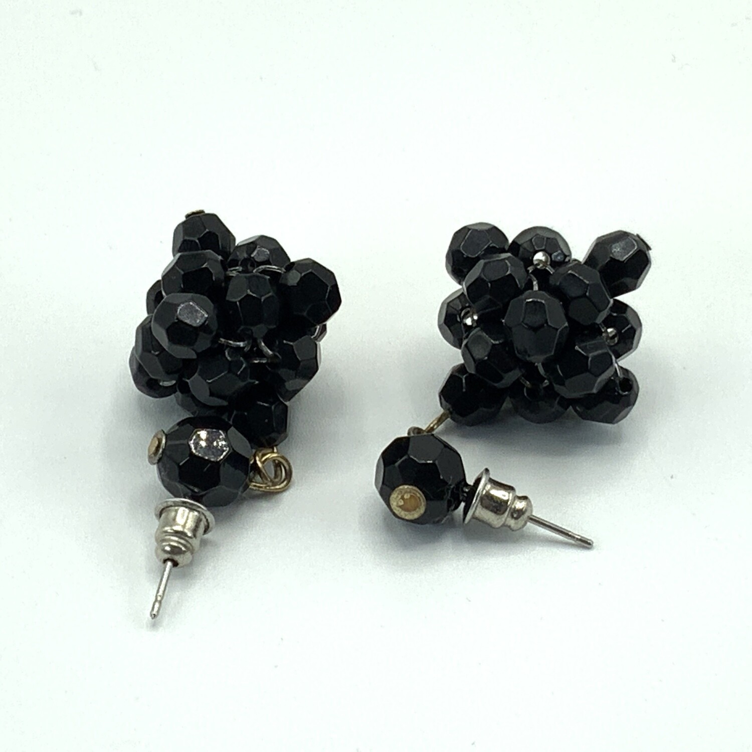 Faux French Jet Faceted Bead Cluster Drop Earrings