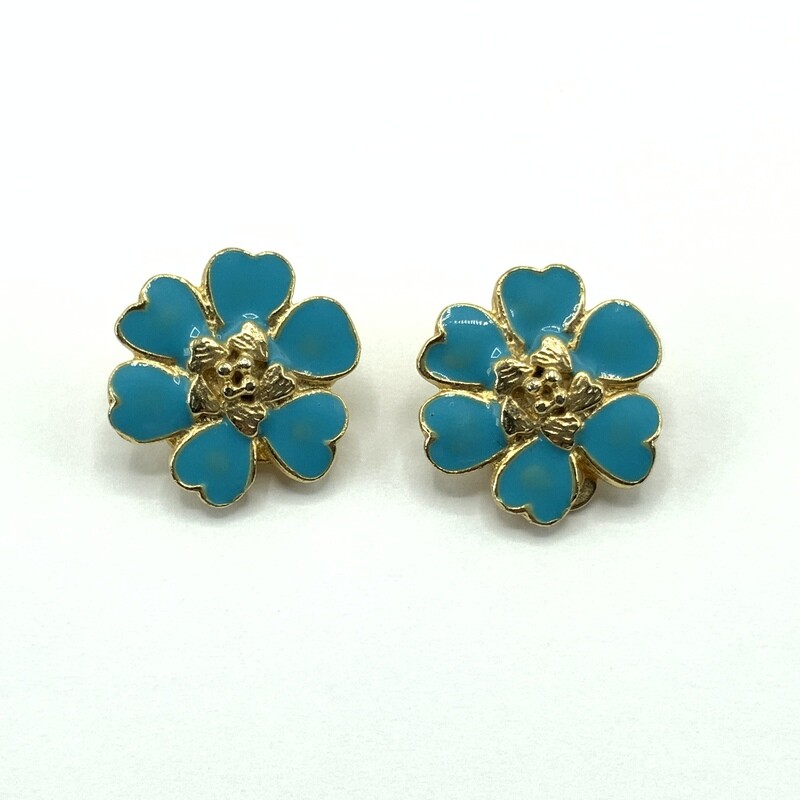 Vintage Gold Tone and Turquoise Enamel Clip-on Earrings