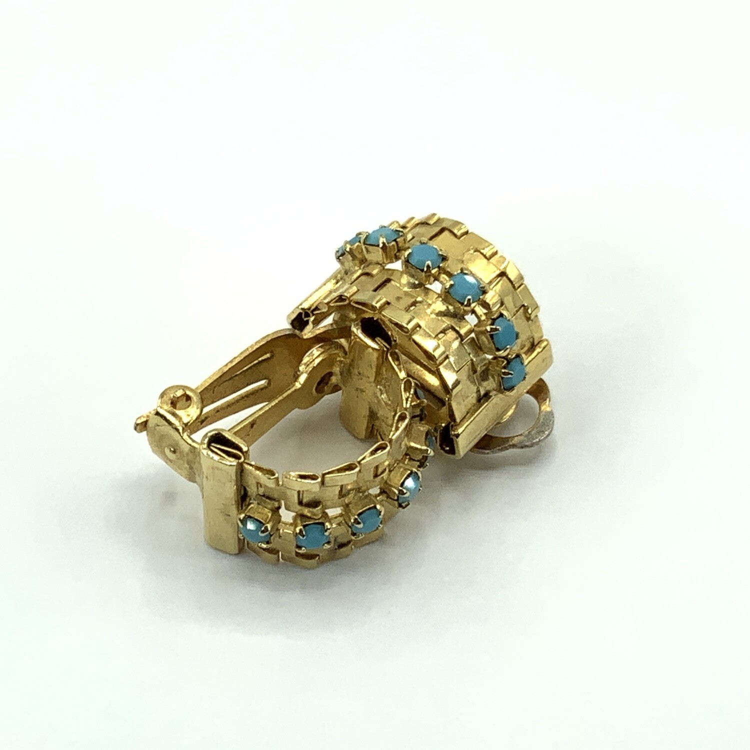 Gold Tone Brick-Link Half Hoop Clip-on Earrings