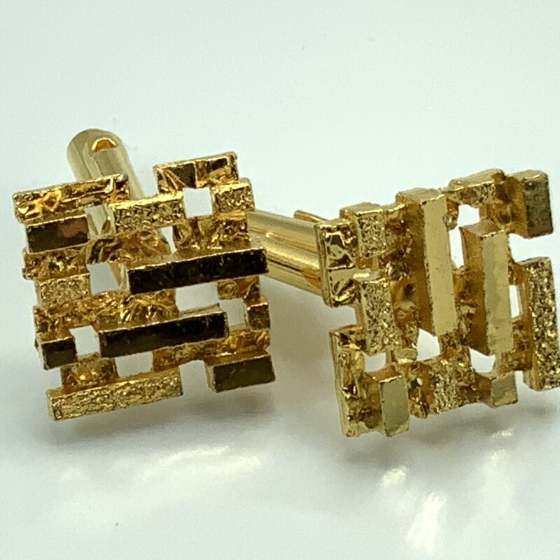 Vintage Bright Gold Tone Abstract Cufflink