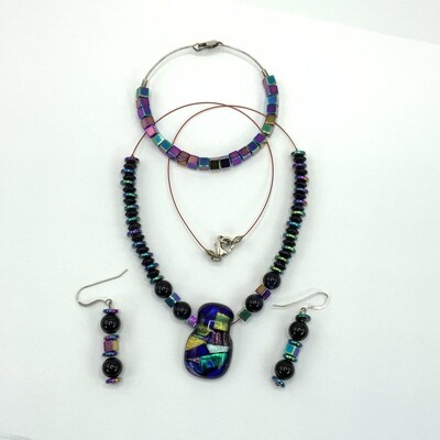 Handmade Black Obsidian and Rainbow Haematite Magnetic bead Set