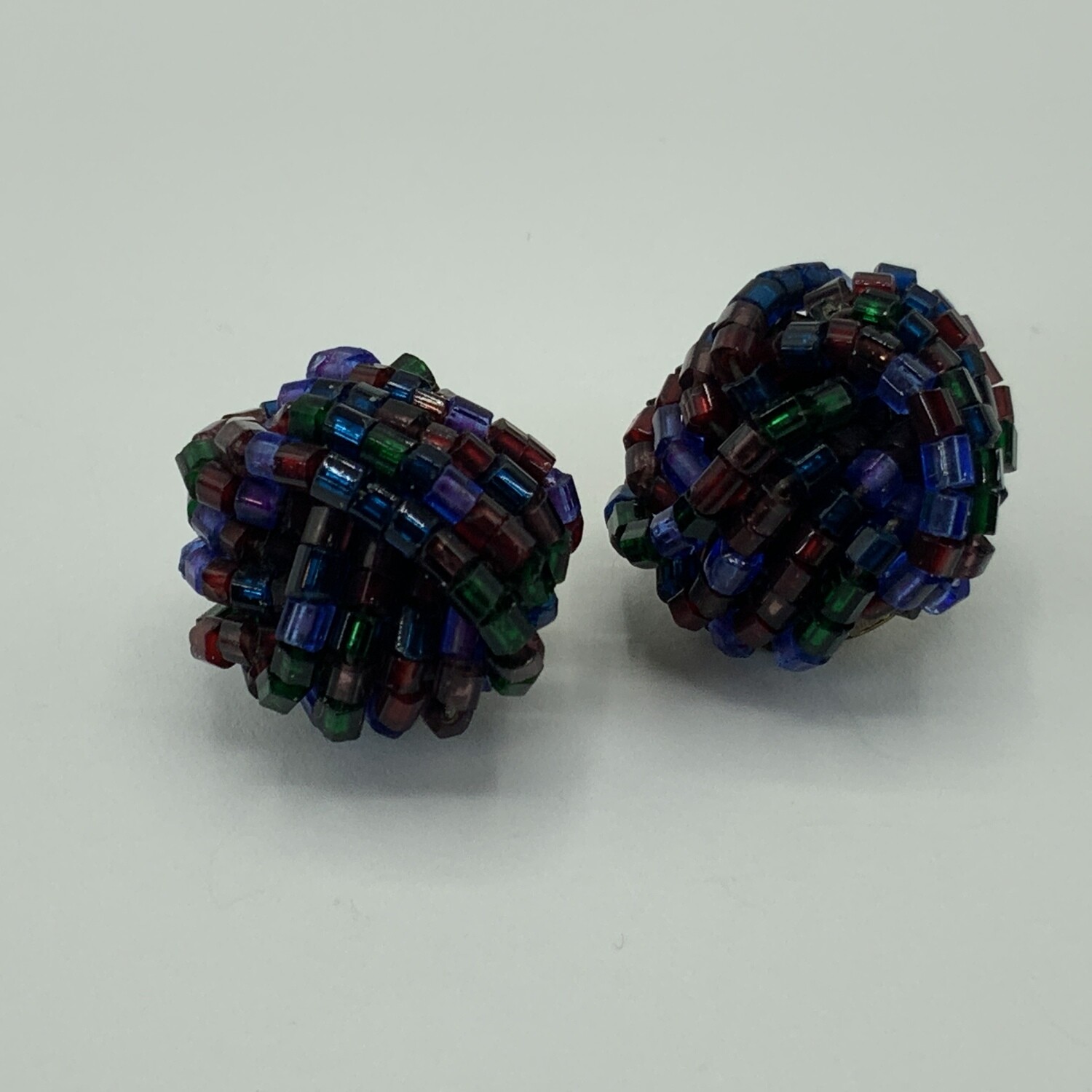 1950's Rainbow Bugle Bead Knot Earrings