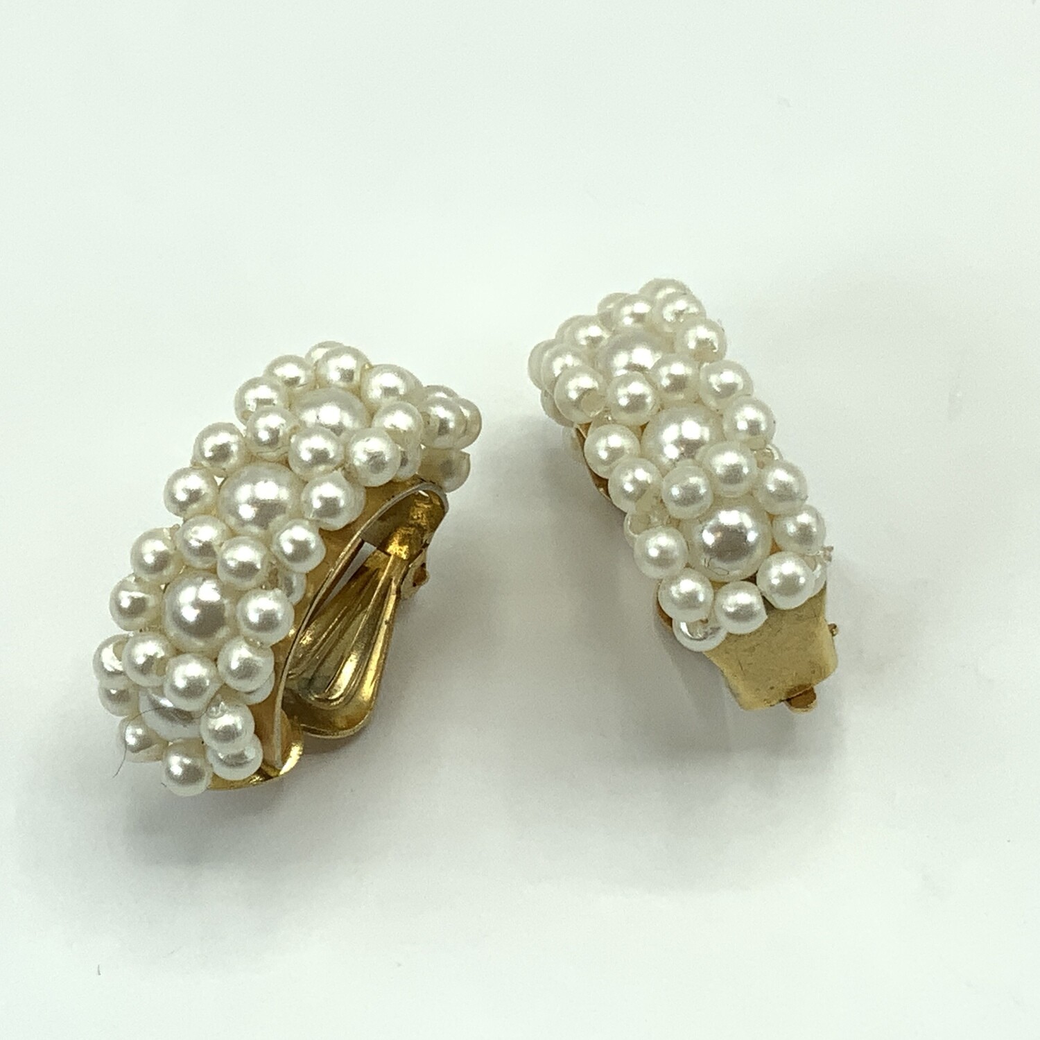 Vintage Faux Pearl Half Hoop Clip-on Earrings