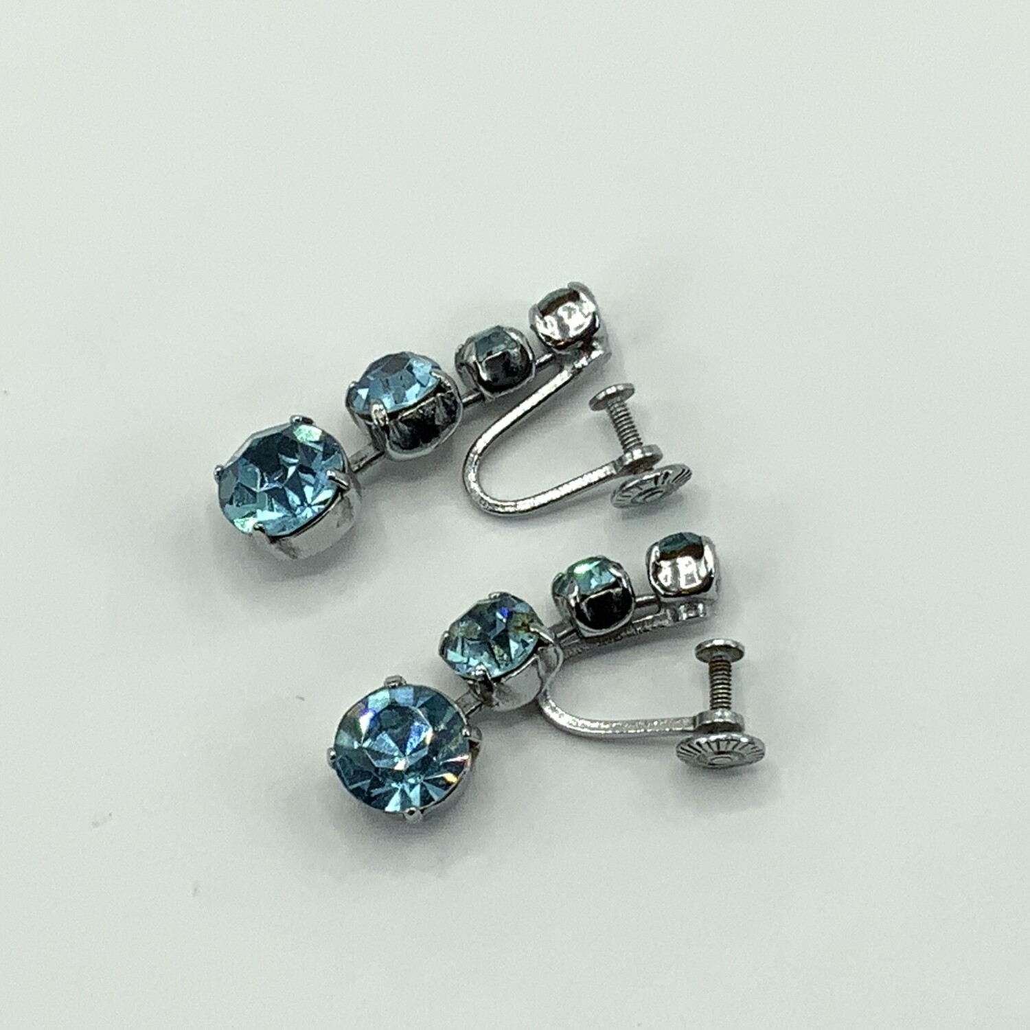 Vintage Screw Back Blue Crystal Drop Earring