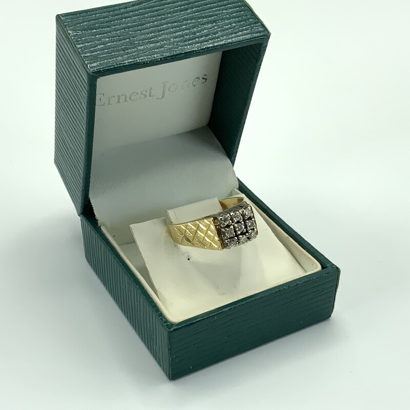 Vintage 18ct Gold Diamond Grid Signet Ring