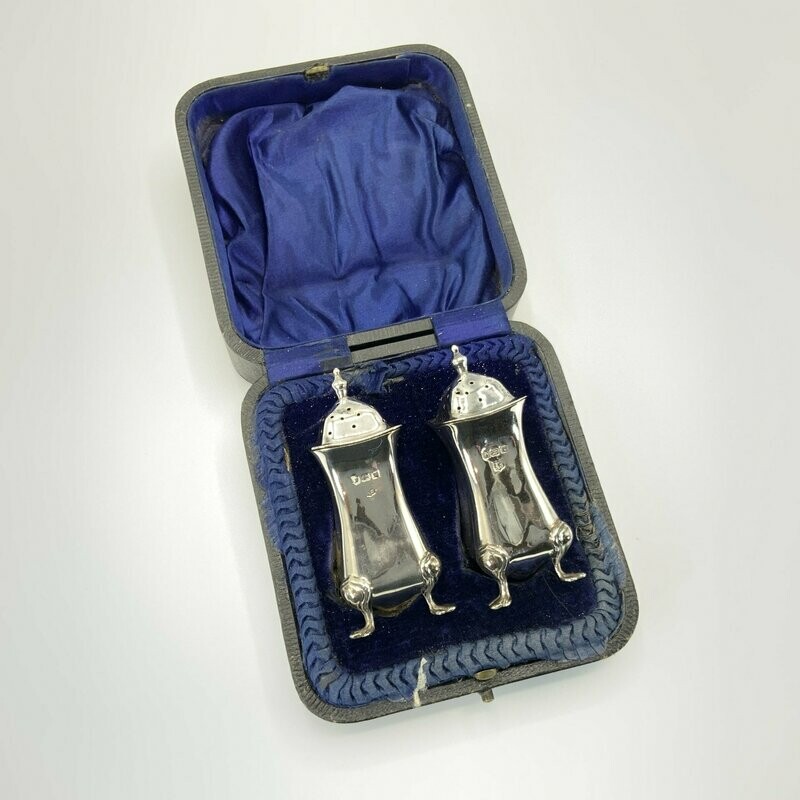 Antique Silver Pair of Pepperettes in Original Box