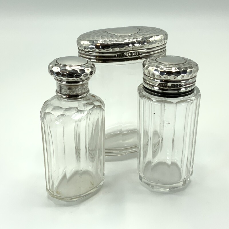 3 Antique Silver Top Vanity Bottles