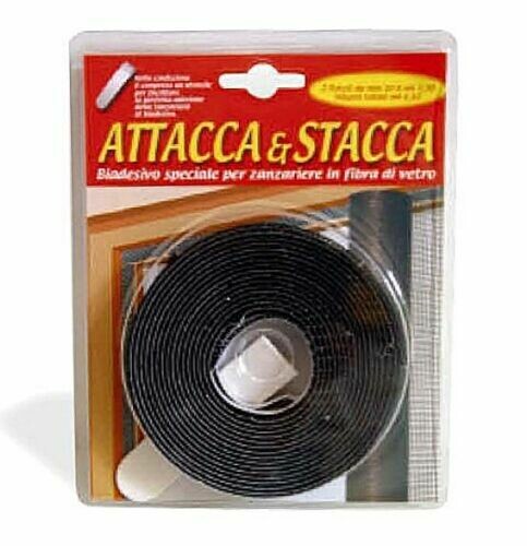 Nastro Adesivo Velcro Nero Zanzariere Rete Fibra Alluminio
