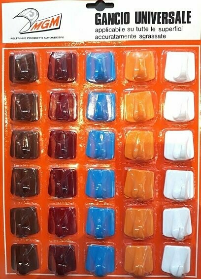 Gancio Appendino Adesivo 1 Posto Colori Vari Cartella 30 Pezzi
