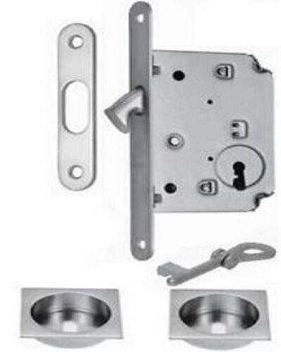 Kit Porte Scorrevoli Quadro Cromato Satinato Serratura Foro Chiave