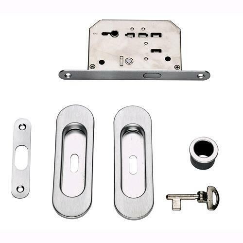 Kit per Porte Scorrevoli Ovale Cromato Lucido con Serratura con Foro Chiave