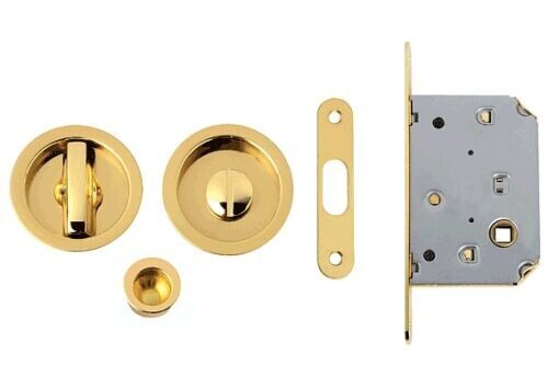 Kit per Porte Scorrevoli Tondo Oro con Serratura senza Foro Chiave