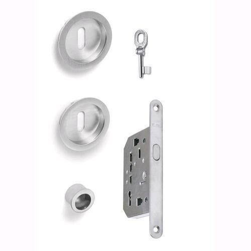 Kit per Porte Scorrevoli Tondo Cromo Satinato con Serratura e Foro Chiave