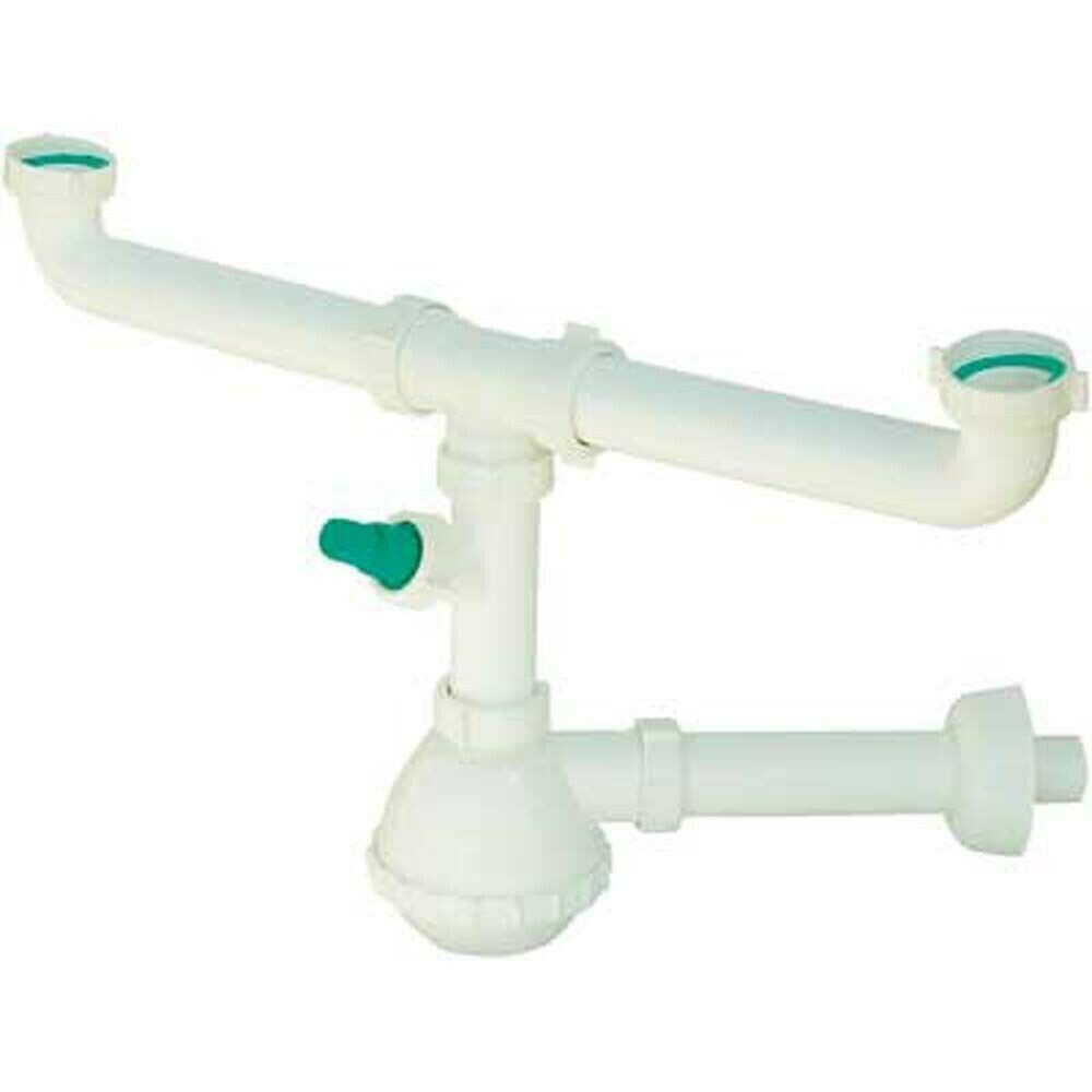 Sifone Plastica 2 Vie Senza Piletta con Attacco Lavatrice