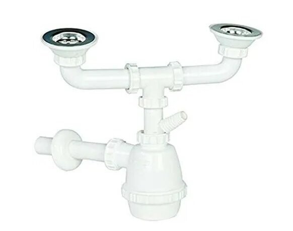 Sifone Plastica 2 Vie con Piletta 1" 1/2 con Attacco Lavatrice D.40