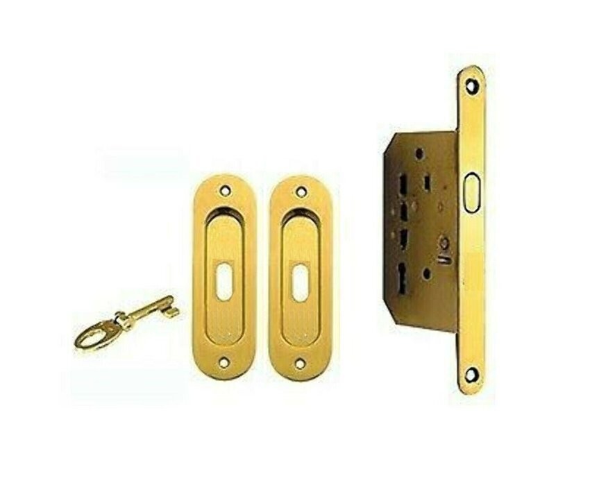 Kit per Porte Scorrevoli Ovale Oro con Serratura con Foro Chiave