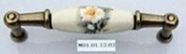 Maniglia Porcellana Con Fiore Grigio M01011202