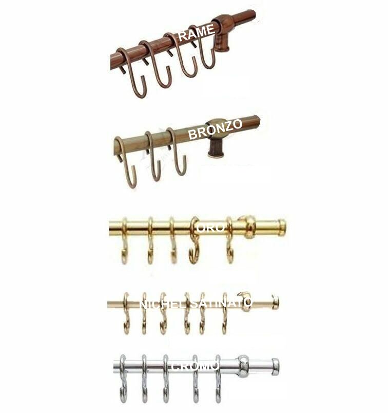 Tubo Portamestoli Barra Ganci Cm. 90 Rame Bronzo Oro Nich Sat Cromo