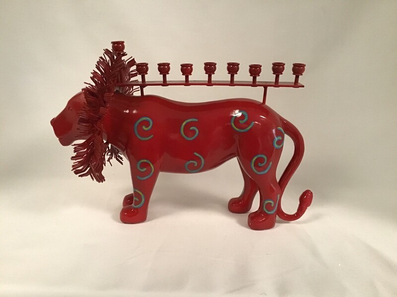 Red Lion Menorah -Metal and Resin