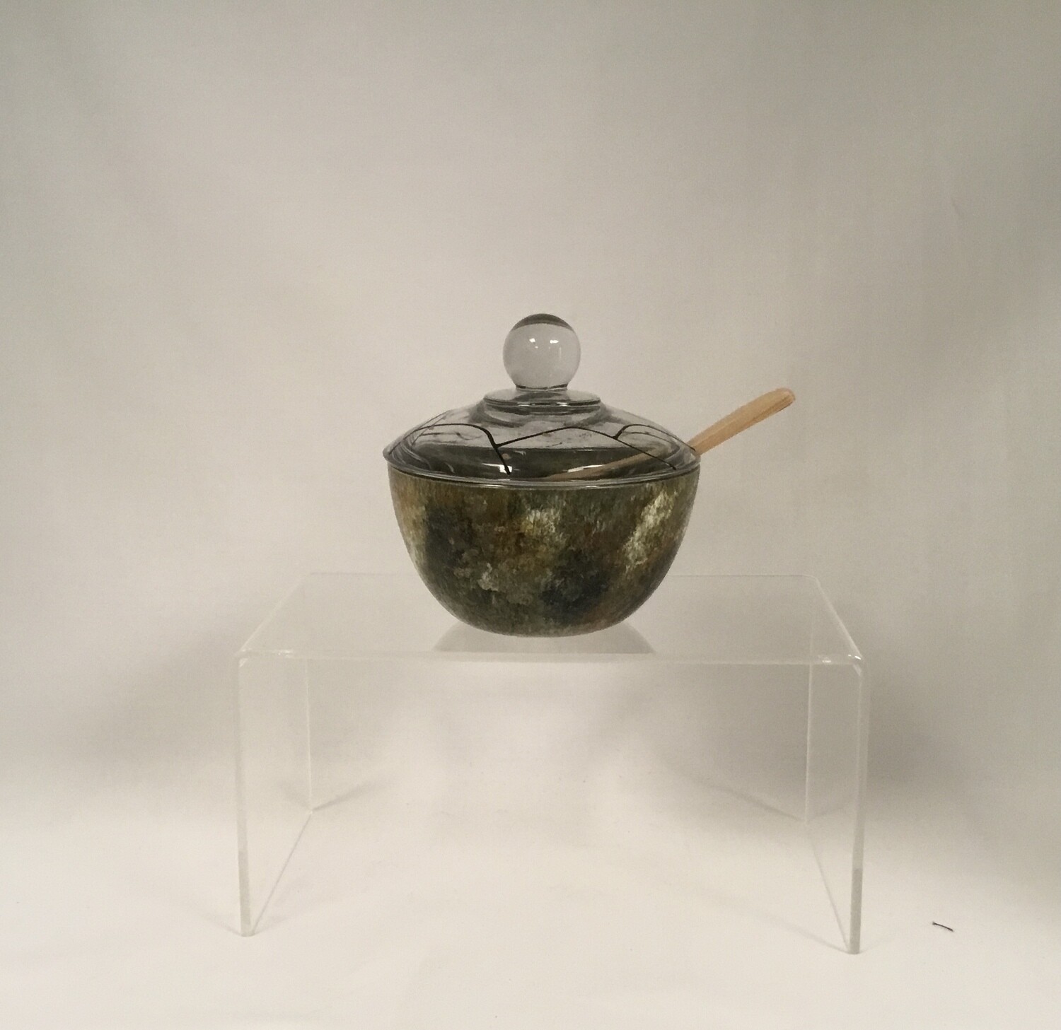 Lidded Painted Glass Bowl with Spoon - Forest Glen