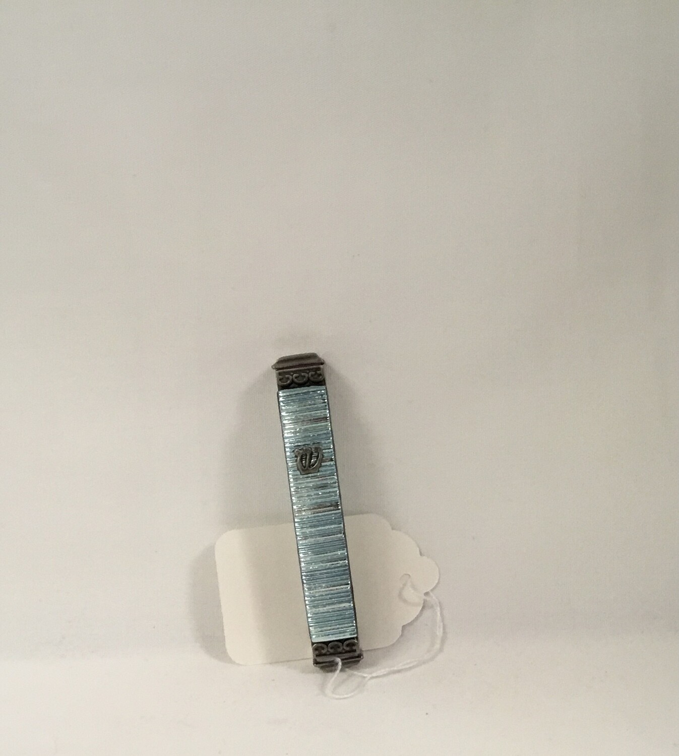 Silver Blue Lined Art Glass Mezuzah