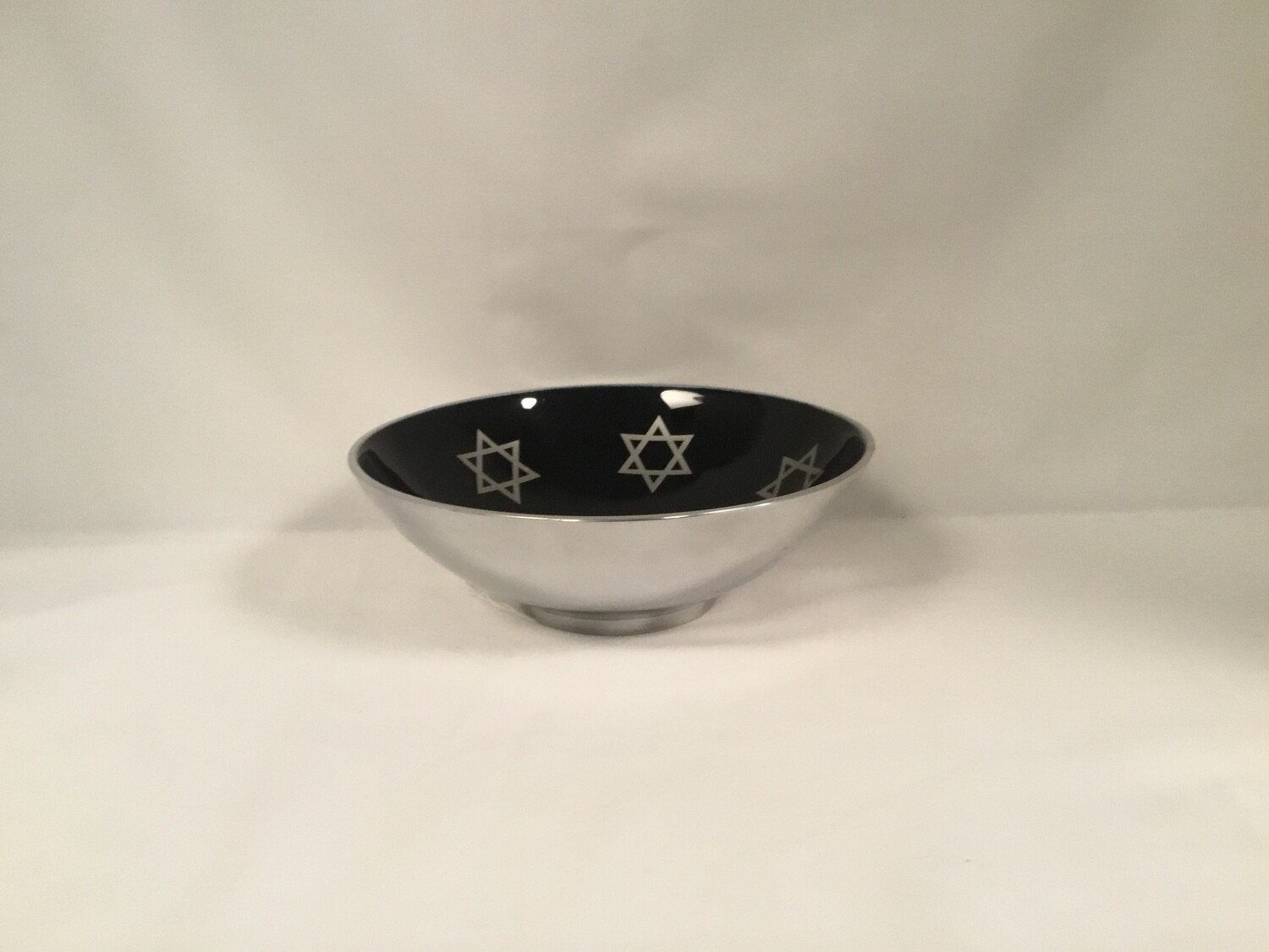 Black Enamel Aluminum Bowl with Silver Stars of David