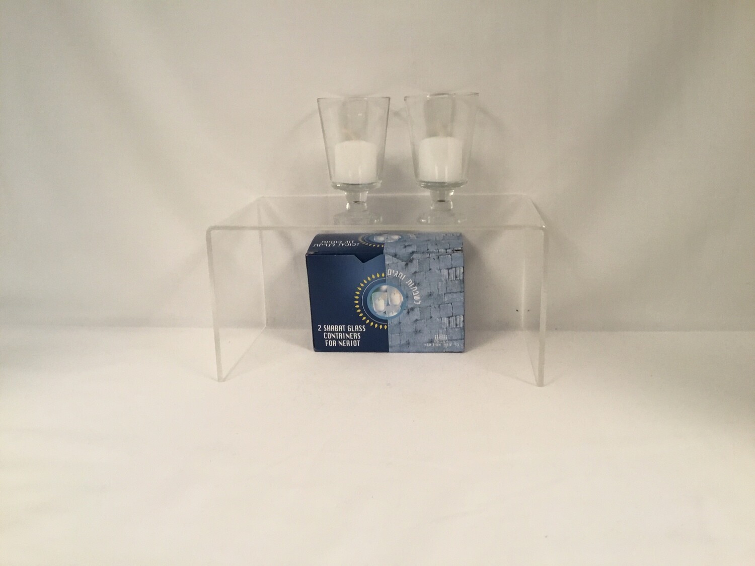 Glass Shabbat Candleholders with Neriot Candles, 2/box