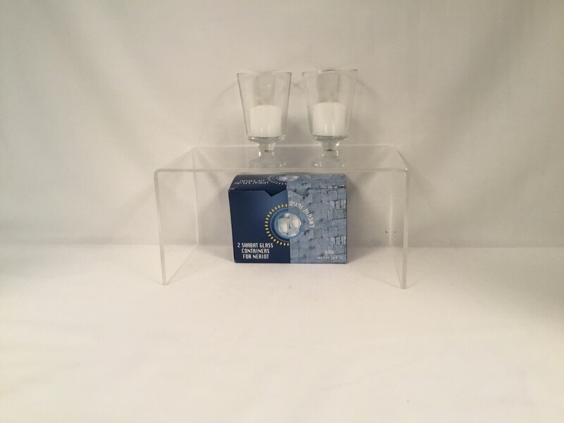 Glass Shabbat Candleholders with Neriot Candles, 2/box