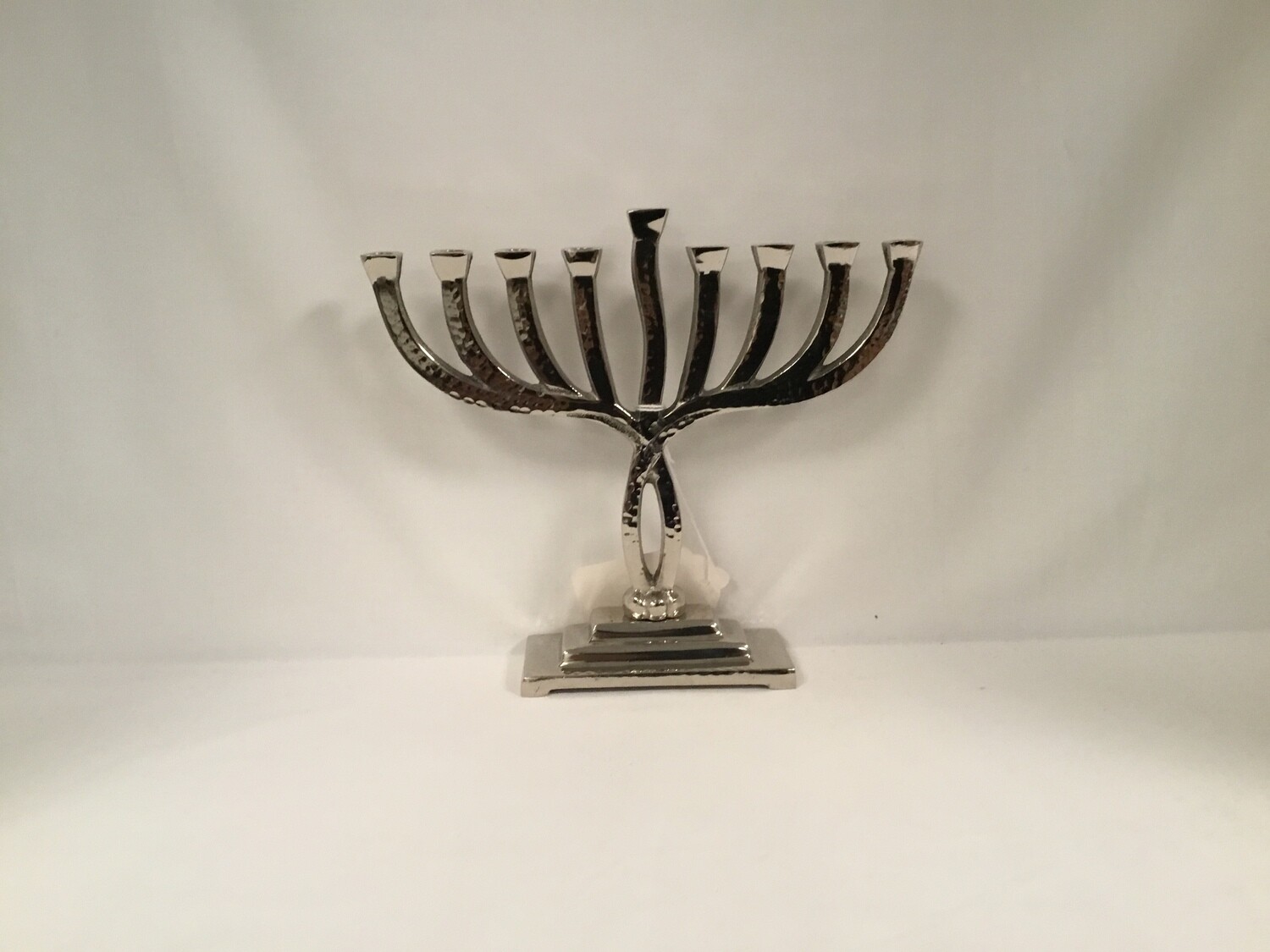 Metal Hammered Menorah with Rectangular Base