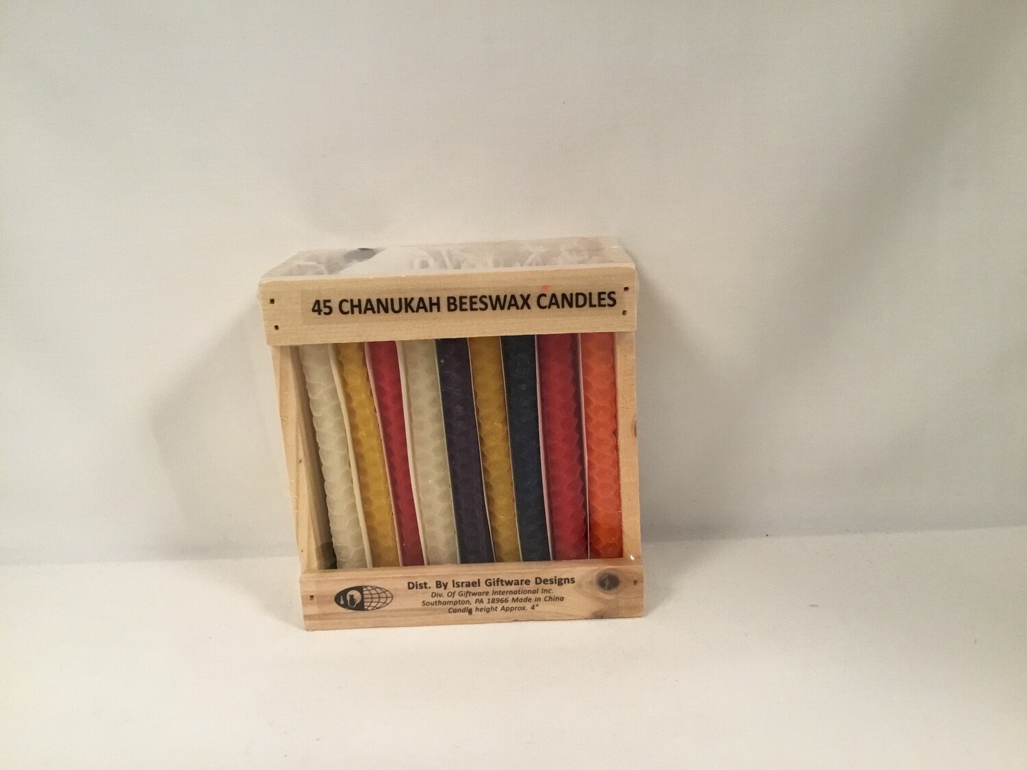 Multicolor Beeswax Chanukah Candles in wooden box