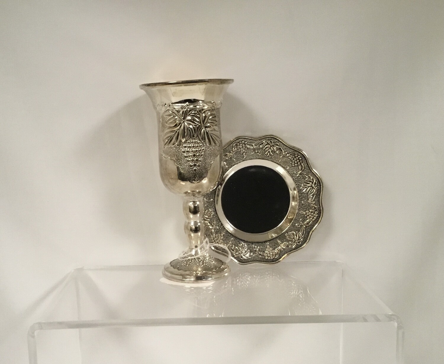 Kiddush Cup with Gold Filigree Inside with Tray