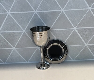 Stainless Beaded Kiddush Cup on Tray