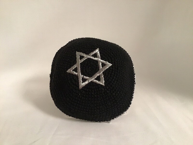 Knit Kippah - Black with Silver Star