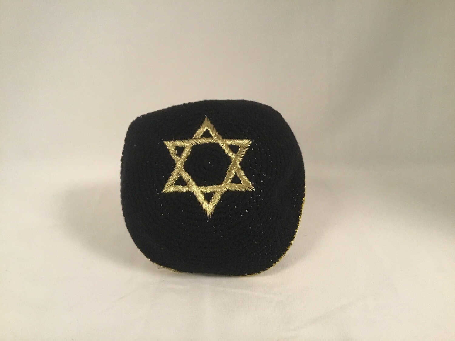 Black Knit Kippah - Gold Star