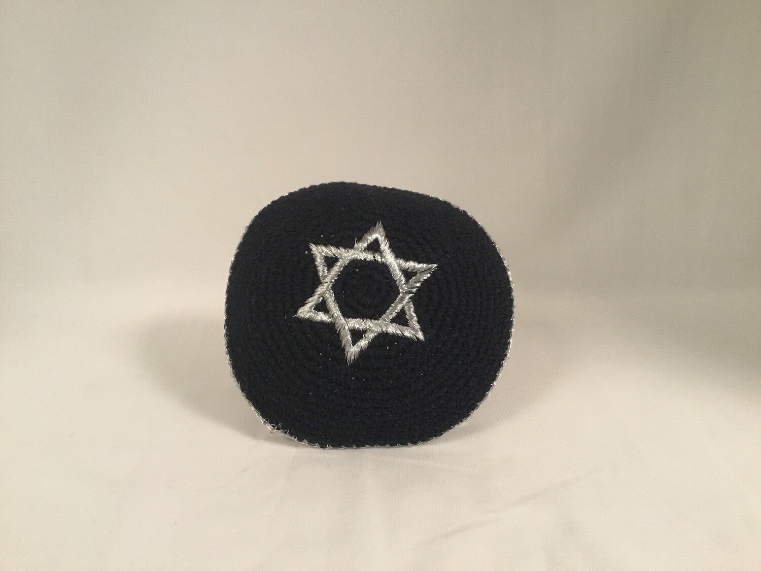 Navy  Knit Kippah- Silver Star of David