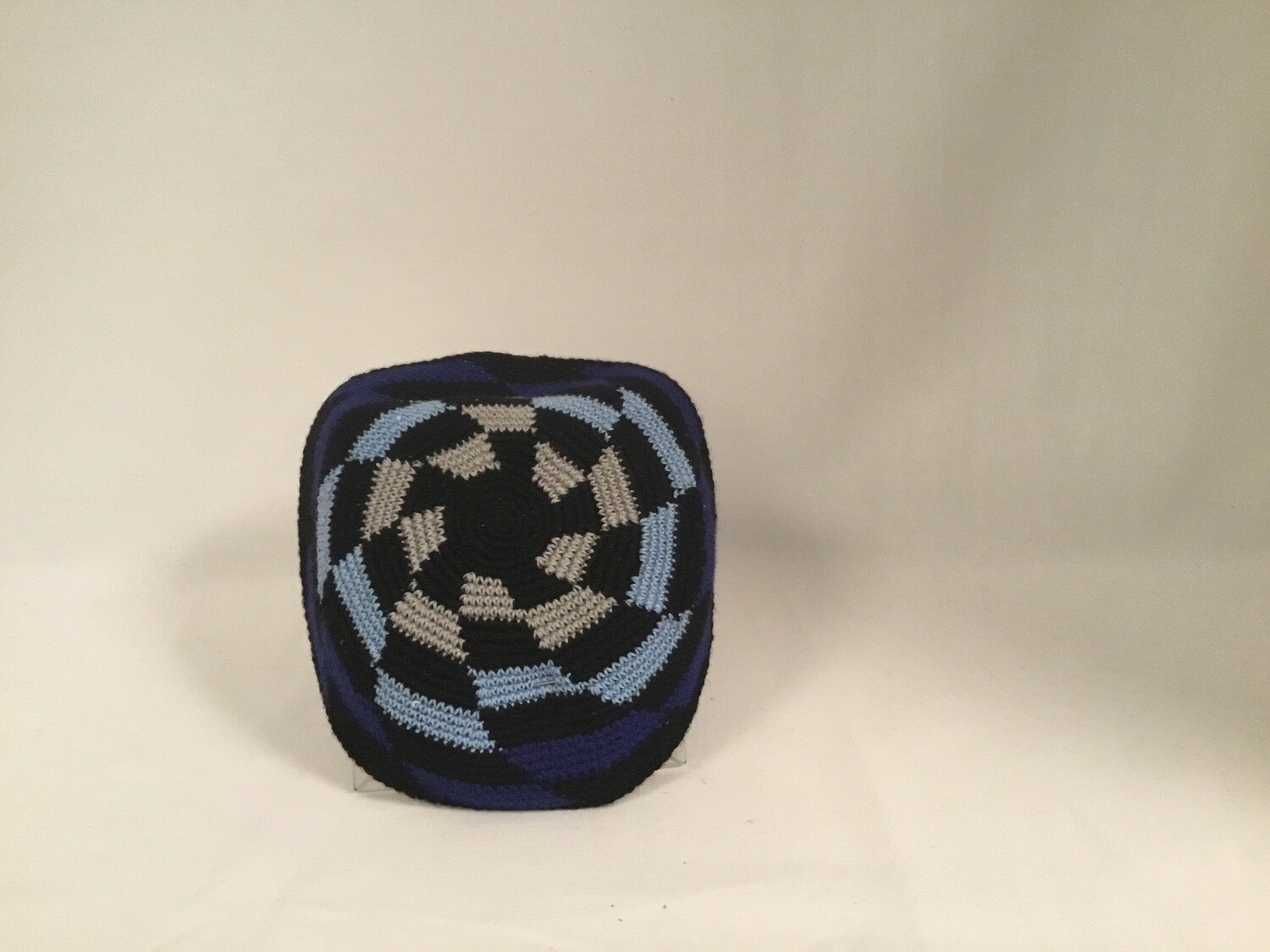 Knit Kippah-  Blue/Black/Grey