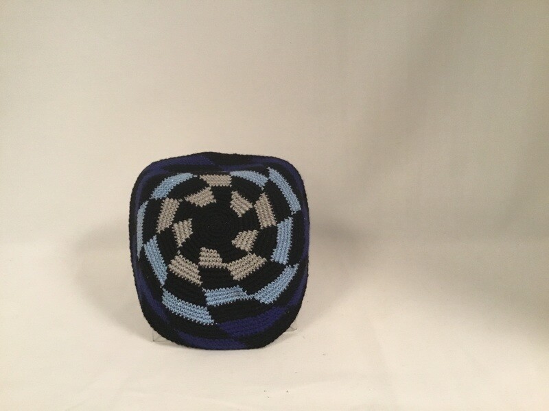 Knit Kippah-  Blue/Black/Grey
