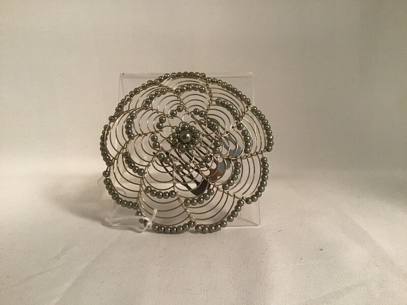 Silver Beaded  Ladies Kippah with Comb