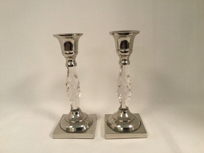 Glass and Nickel Candlesticks