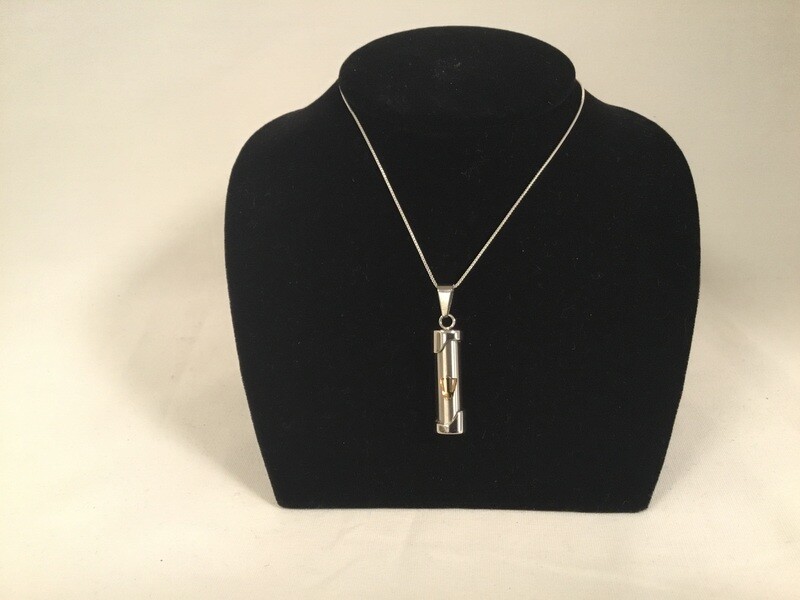 Stainless Steel Mezuzah Pendant with Gold tone Shin on a 20" Silver Chain Necklace Stainless Steel Mezuzah Pendant with Gold tone Shin on a 20" Silver Chain Necklace