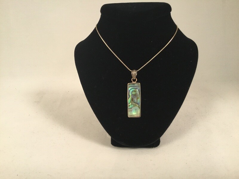 Sterling Silver  Abalone Mezuzah With Shin on Sterling Silver Snake Chain 18&quot;
