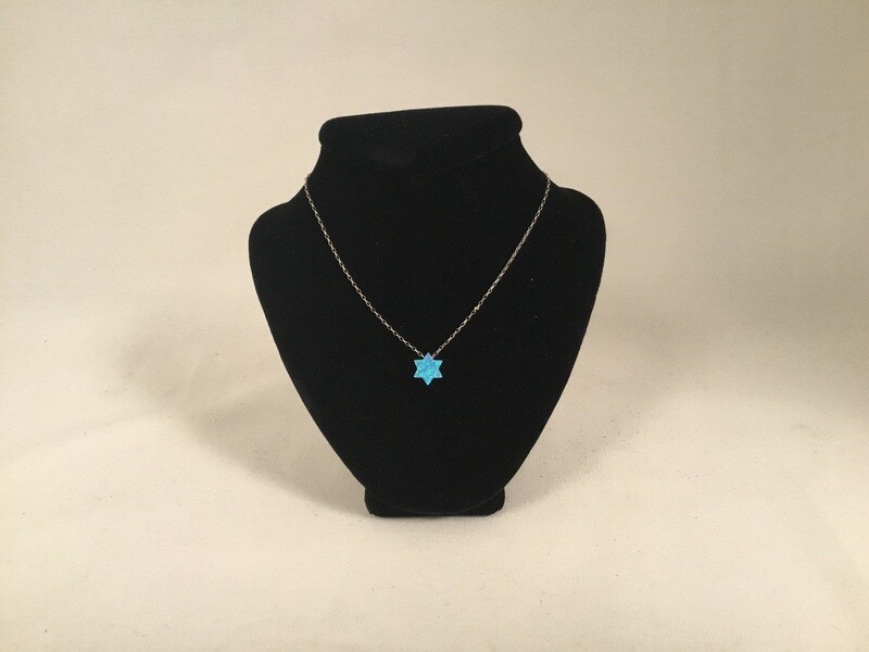  Blue Opal &quot;Star of David&quot; Pendant on 16&quot; Sterling Chain