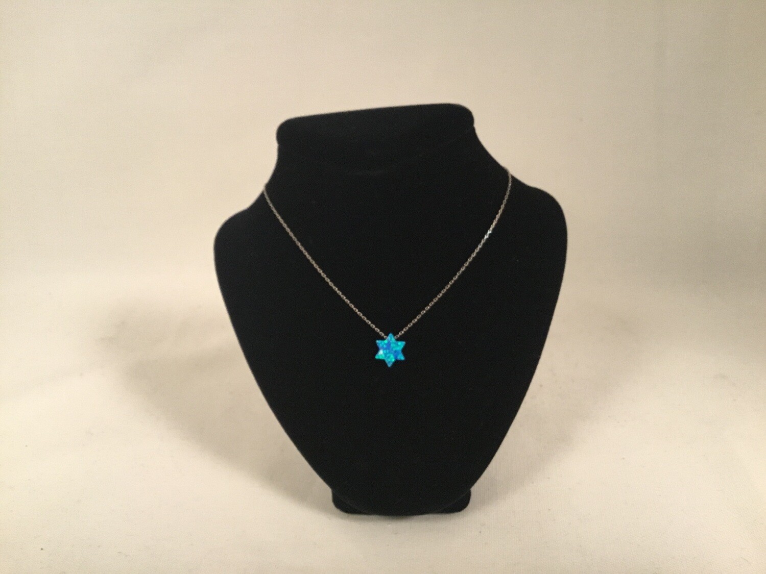 Navy Blue Opal Star of David Sterling Silver Necklace