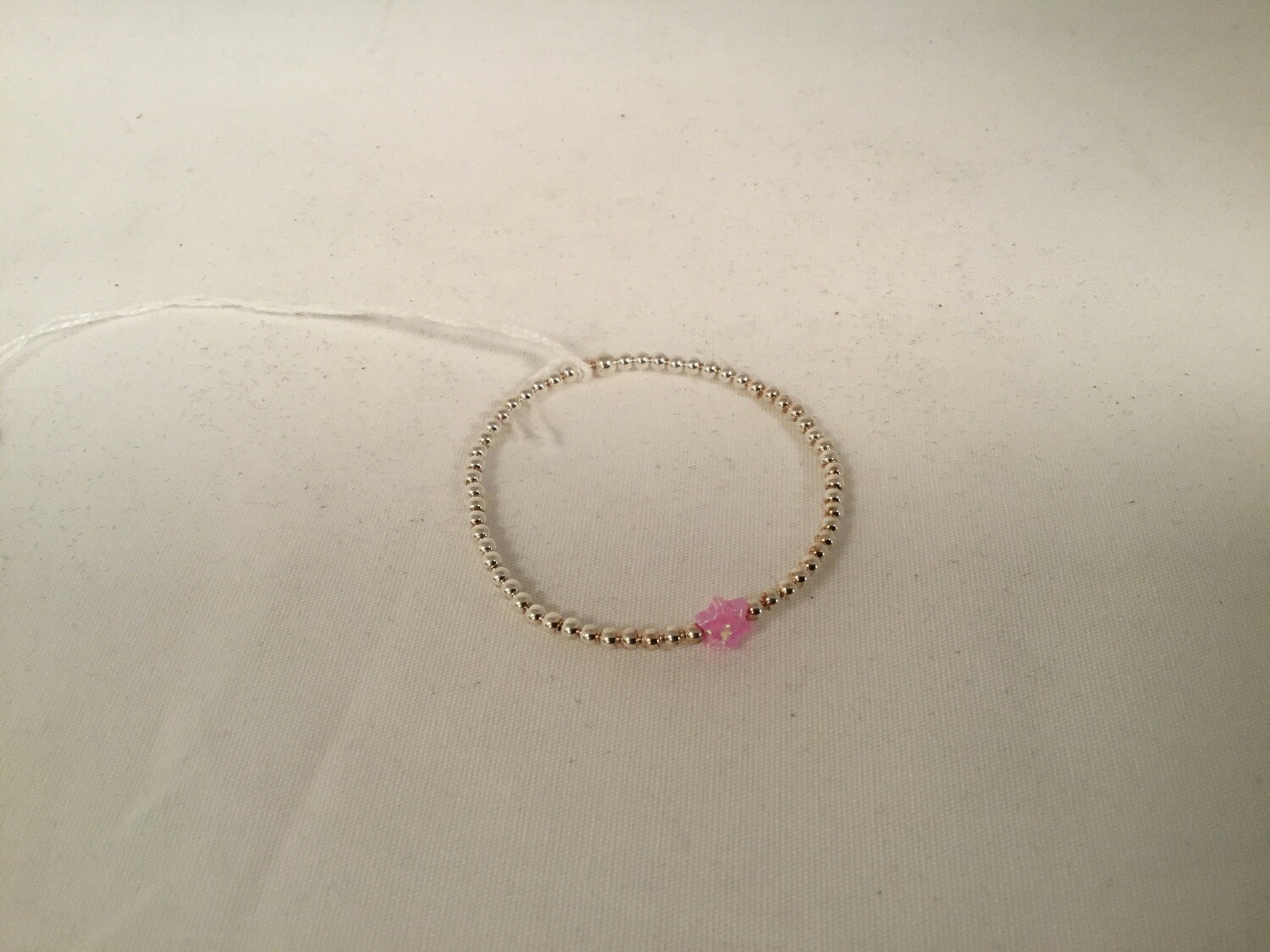  Pink Opal Star on Sterling Silver Beaded Bracelet